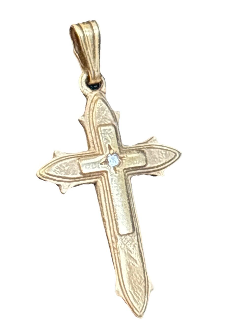 Vintage Creed Jewelry 14k Solid Gold Cross Pendant With Diamond Center 1”x.5”